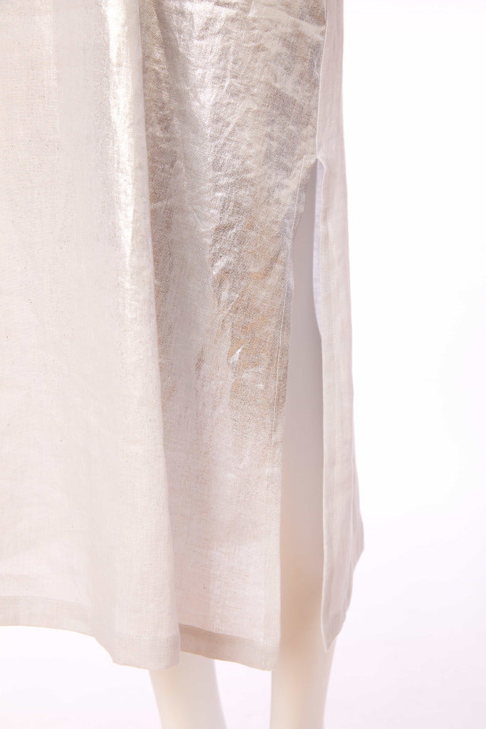 Metalic Over Print V Neck Dress - Silver