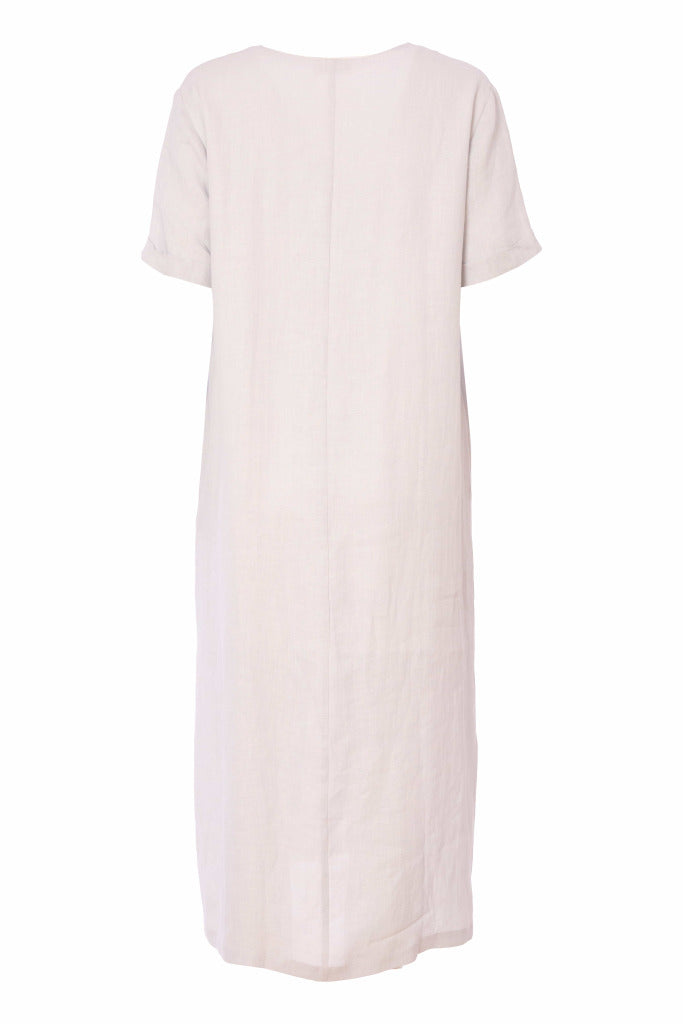 Metalic Over Print V Neck Dress - Silver