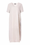 Metalic Over Print V Neck Dress - Silver