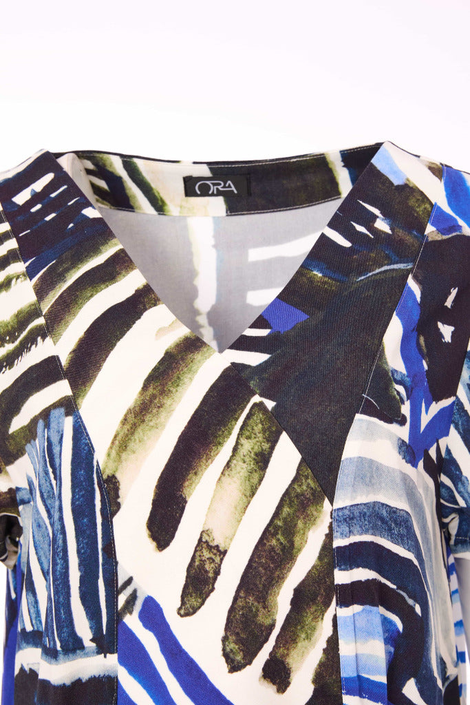 Geometrical Print V Neck Dress - Royal