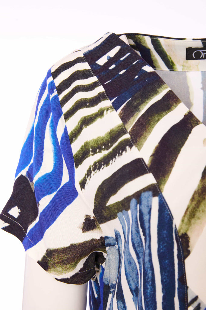 Geometrical Print V Neck Dress - Royal