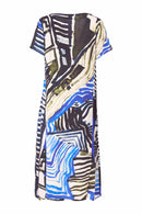 Geometrical Print V Neck Dress - Royal
