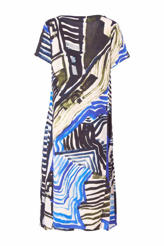 Geometrical Print V Neck Dress - Royal