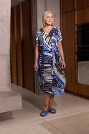 Geometrical Print V Neck Dress - Royal