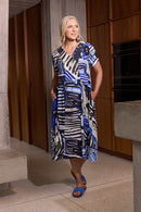 Geometrical Print V Neck Dress - Royal