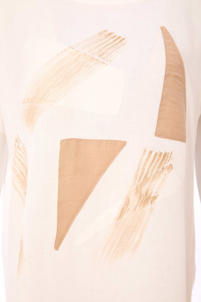 Back Panel Embroidered Tunic Top - White/stone