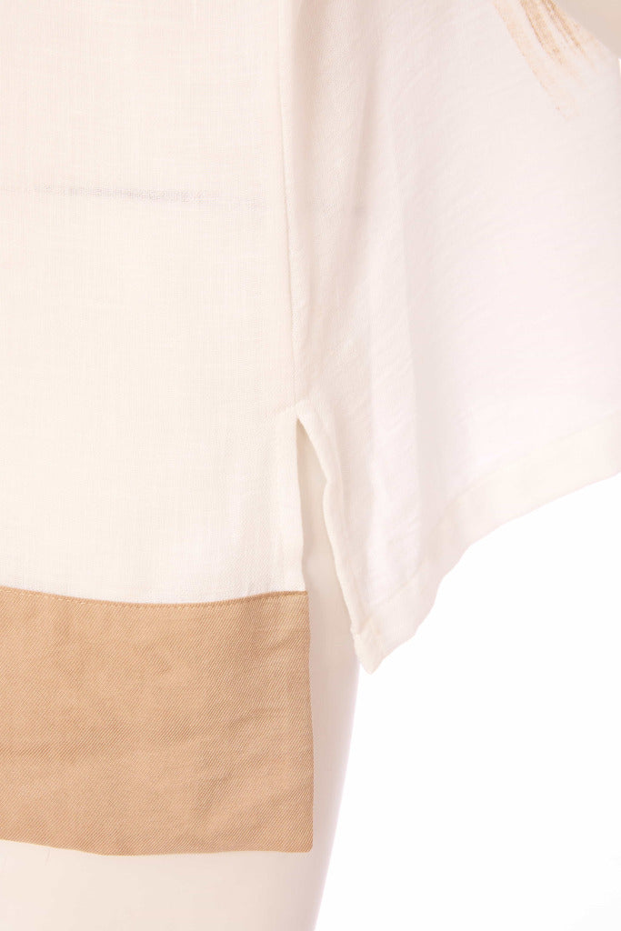 Back Panel Embroidered Tunic Top - White/stone