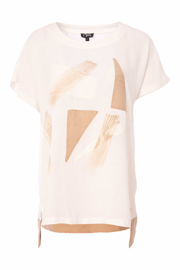 Back Panel Embroidered Tunic Top - White/stone