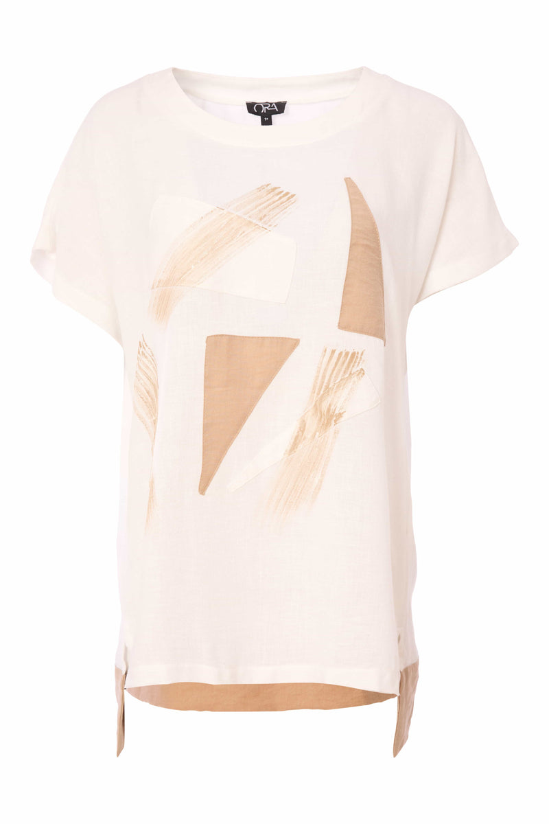 Back Panel Embroidered Tunic Top - White/stone