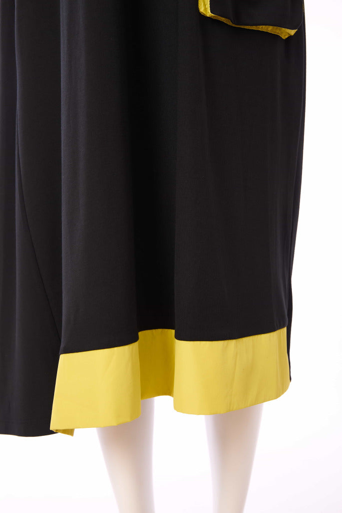 Contrast Collar Plus Hem Panel Dress - Black/lime