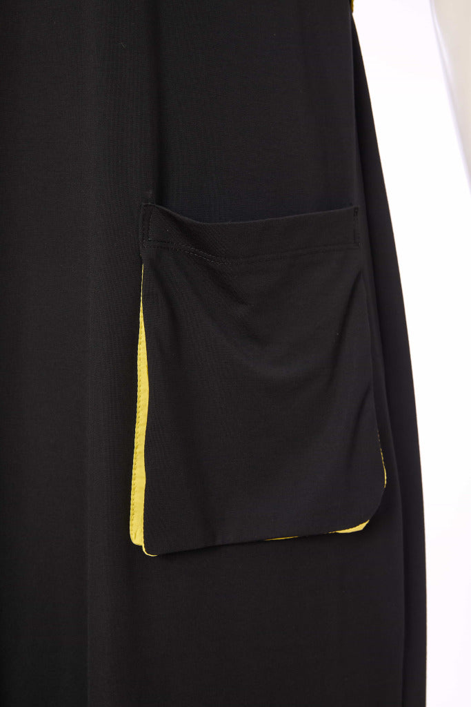 Contrast Collar Plus Hem Panel Dress - Black/lime