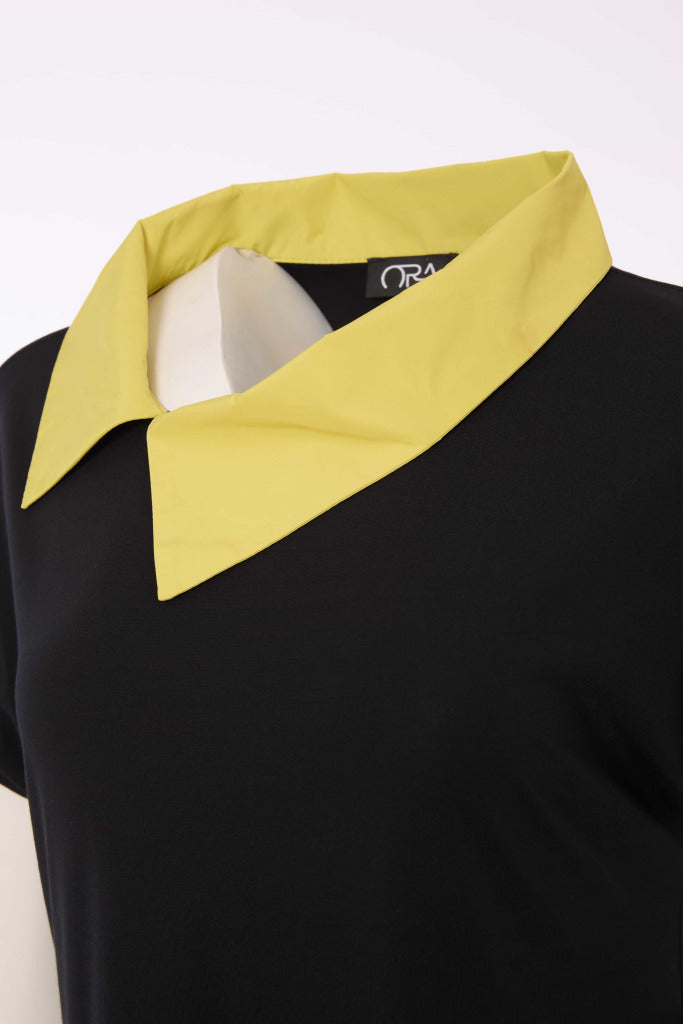 Contrast Collar Plus Hem Panel Dress - Black/lime