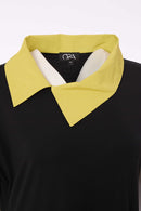 Contrast Collar Plus Hem Panel Dress - Black/lime