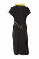 Contrast Collar Plus Hem Panel Dress - Black/lime