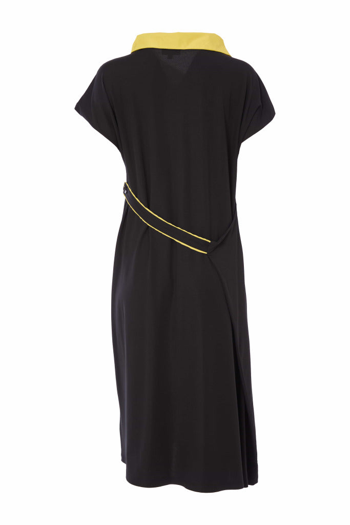 Contrast Collar Plus Hem Panel Dress - Black/lime