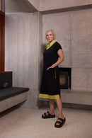 Contrast Collar Plus Hem Panel Dress - Black/lime