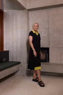 Contrast Collar Plus Hem Panel Dress - Black/lime