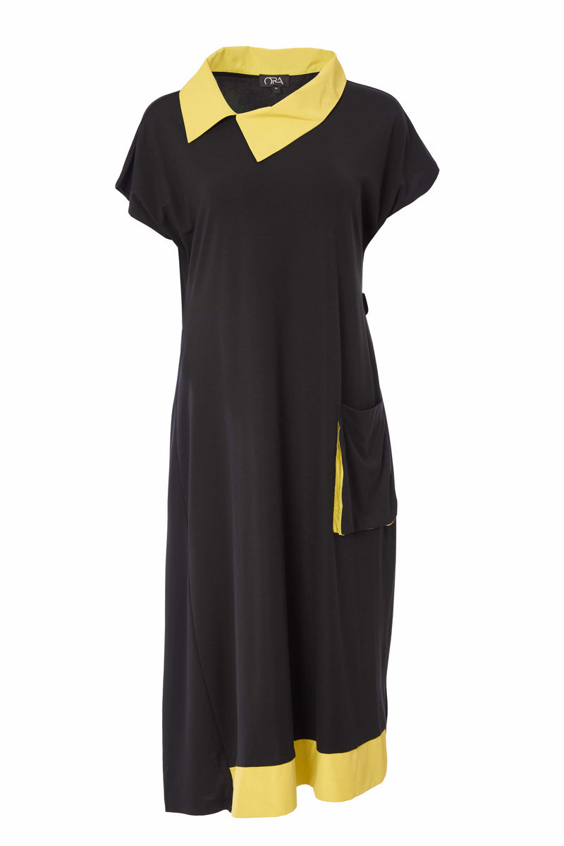 Contrast Collar Plus Hem Panel Dress - Black/lime