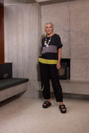 Button Trim Detail Pull Up Trouser - Black/lime