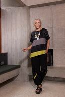 Button Trim Detail Pull Up Trouser - Black/lime