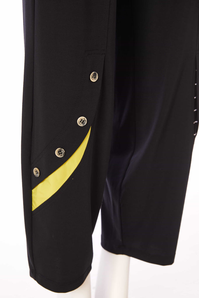 Button Trim Detail Pull Up Trouser - Black/lime