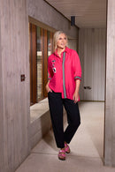 Stripe Trim Placement Print Shirt - Azalra Pink