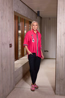 Stripe Trim Placement Print Shirt - Azalra Pink