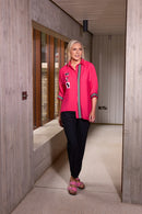 Stripe Trim Placement Print Shirt - Azalra Pink