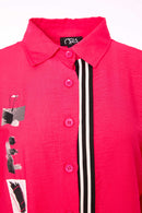 Stripe Trim Placement Print Shirt - Azalra Pink