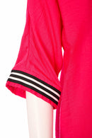 Stripe Trim Placement Print Shirt - Azalra Pink