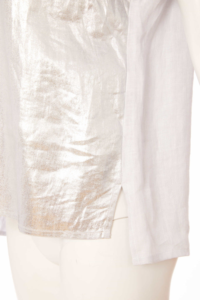 Metalic Over Print Round Neck Top - Silver