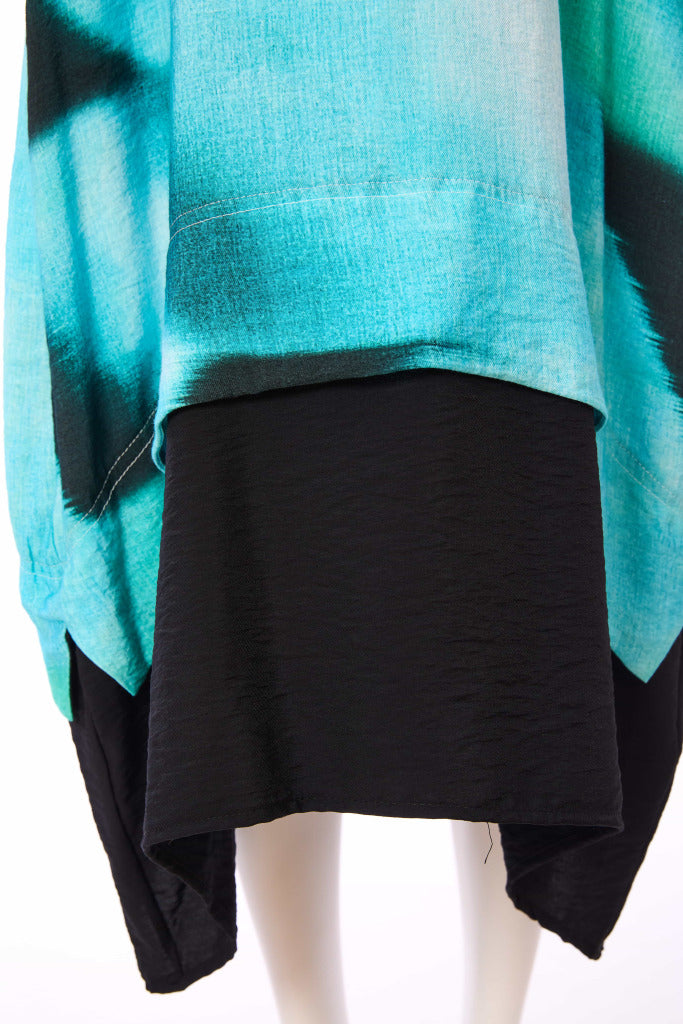 Contrast Hemband Blurred Print Dress - Ocean Blue