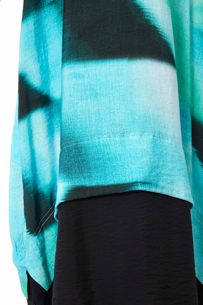 Contrast Hemband Blurred Print Dress - Ocean Blue