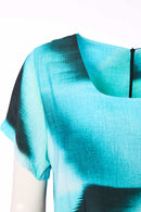 Contrast Hemband Blurred Print Dress - Ocean Blue