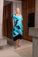 Contrast Hemband Blurred Print Dress - Ocean Blue