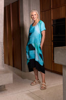 Contrast Hemband Blurred Print Dress - Ocean Blue