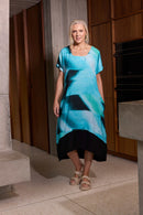 Contrast Hemband Blurred Print Dress - Ocean Blue