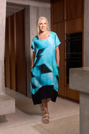 Contrast Hemband Blurred Print Dress - Ocean Blue