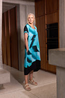 Contrast Hemband Blurred Print Dress - Ocean Blue