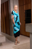 Contrast Hemband Blurred Print Dress - Ocean Blue