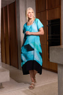 Contrast Hemband Blurred Print Dress - Ocean Blue