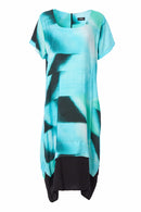 Contrast Hemband Blurred Print Dress - Ocean Blue
