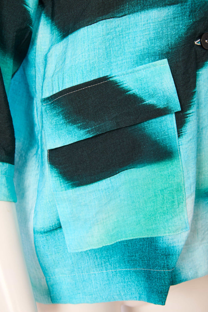 Blurred Print Jacket - Ocean Blue