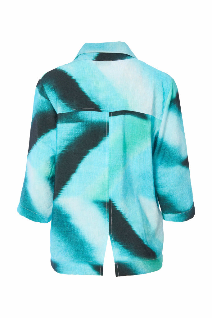 Blurred Print Jacket - Ocean Blue