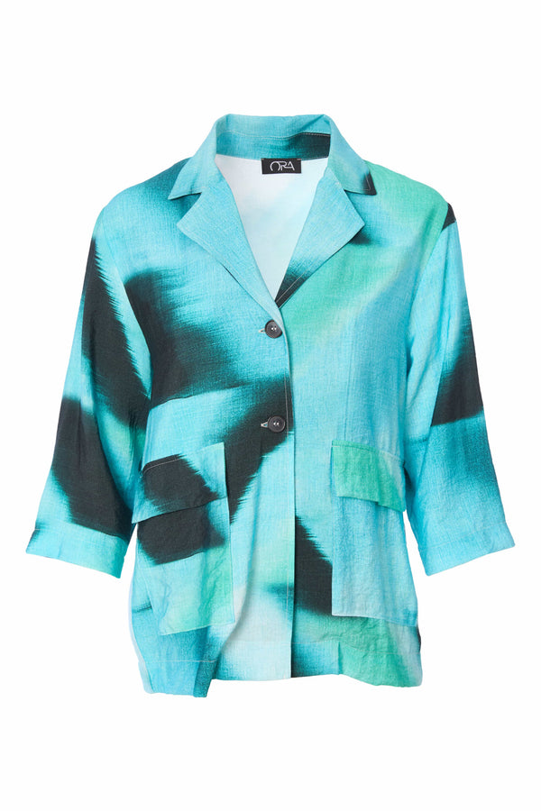 Blurred Print Jacket - Ocean Blue