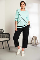 Contrast Piping Longline Top - Mint/black