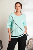 Contrast Piping Longline Top - Mint/black
