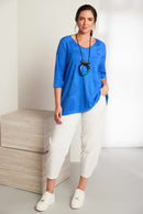 Longline V-Neck Spot Jacquard Top - Royal Blue