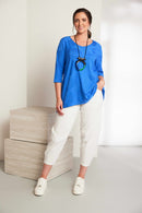 Longline V-Neck Spot Jacquard Top - Royal Blue