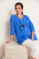 Longline V-Neck Spot Jacquard Top - Royal Blue